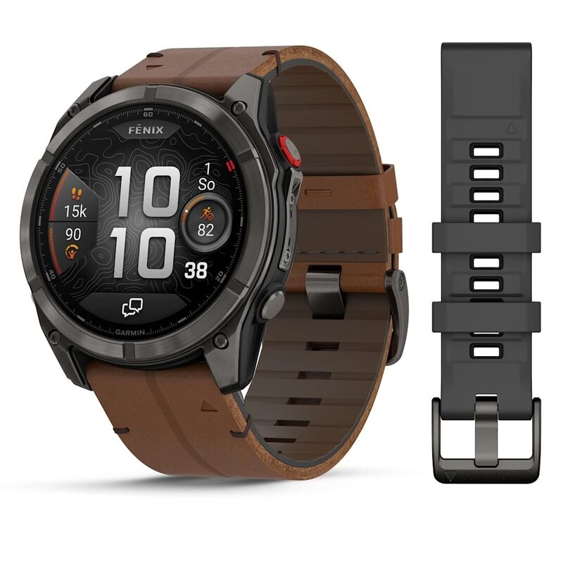 Умные часы Watch Garmin Fenix 8 Pro 47mm Amoled Sapphire Titanium Carbon Grey Chestnut Leather 010-03198-40