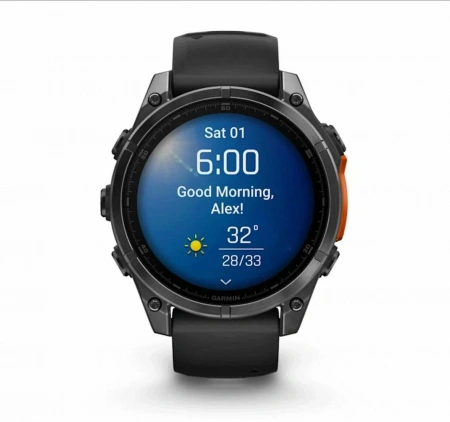 умные часы watch garmin fenix 8 43 amoled sapphire carbon gray dlc titanium with black silicone