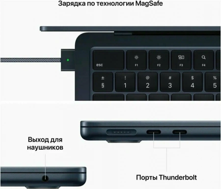 ноутбук apple macbook air 13 m2 16/256гб, midnight (mc7x4)