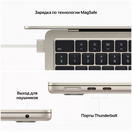ноутбук apple macbook air 13 m2 8/256гб, starlight (mly13)